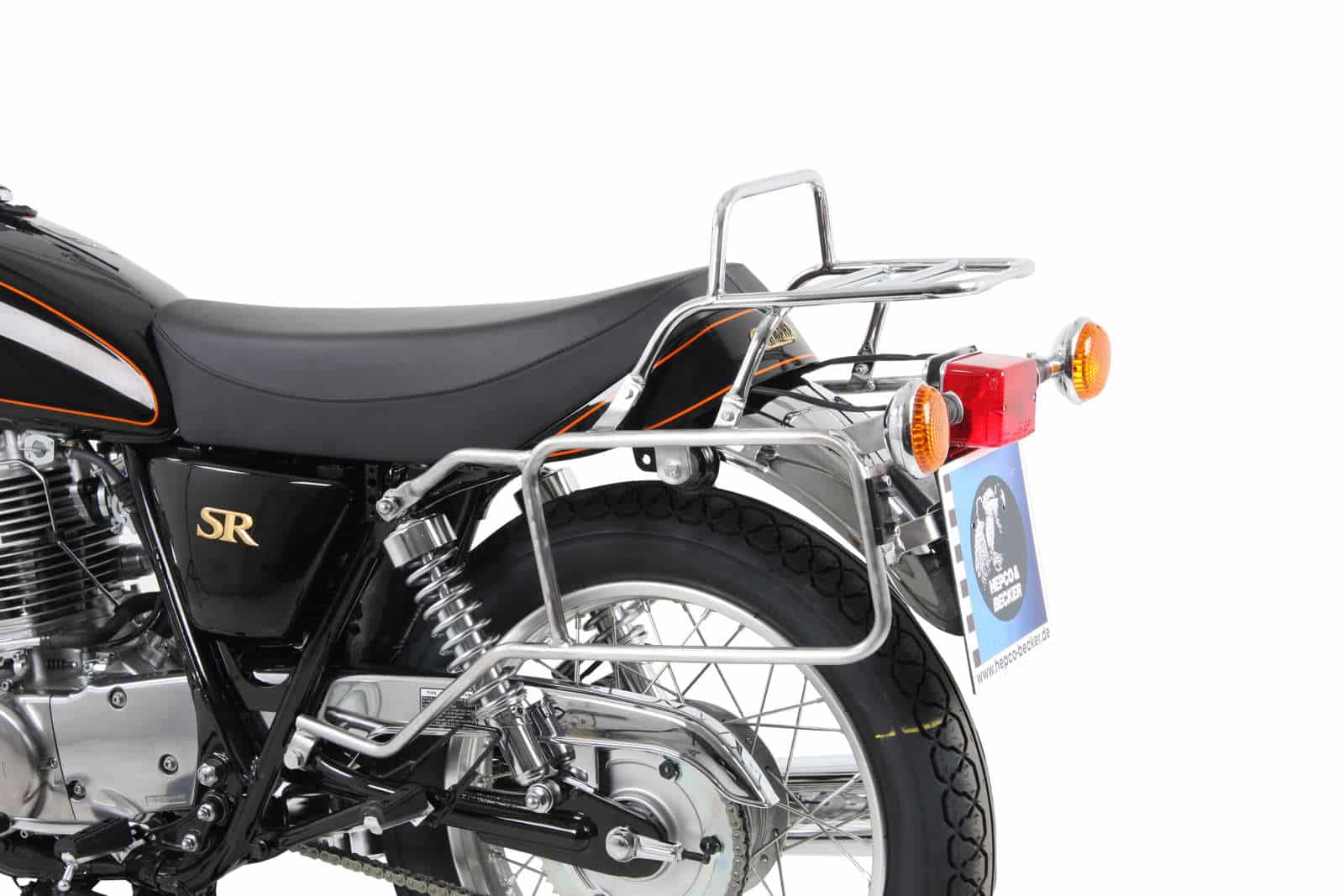 Komplettträgerset (Seitenkofferträger und Rohrgepäckbrücke Topcaseträger) chrom für Yamaha SR 400 (2014-2016)