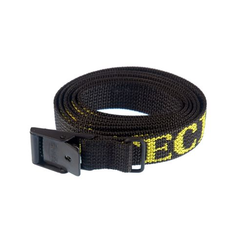 ARNO Tension Strap, 18 mm black, 100 cm with galvanized buckle and yellow Touratech logo
