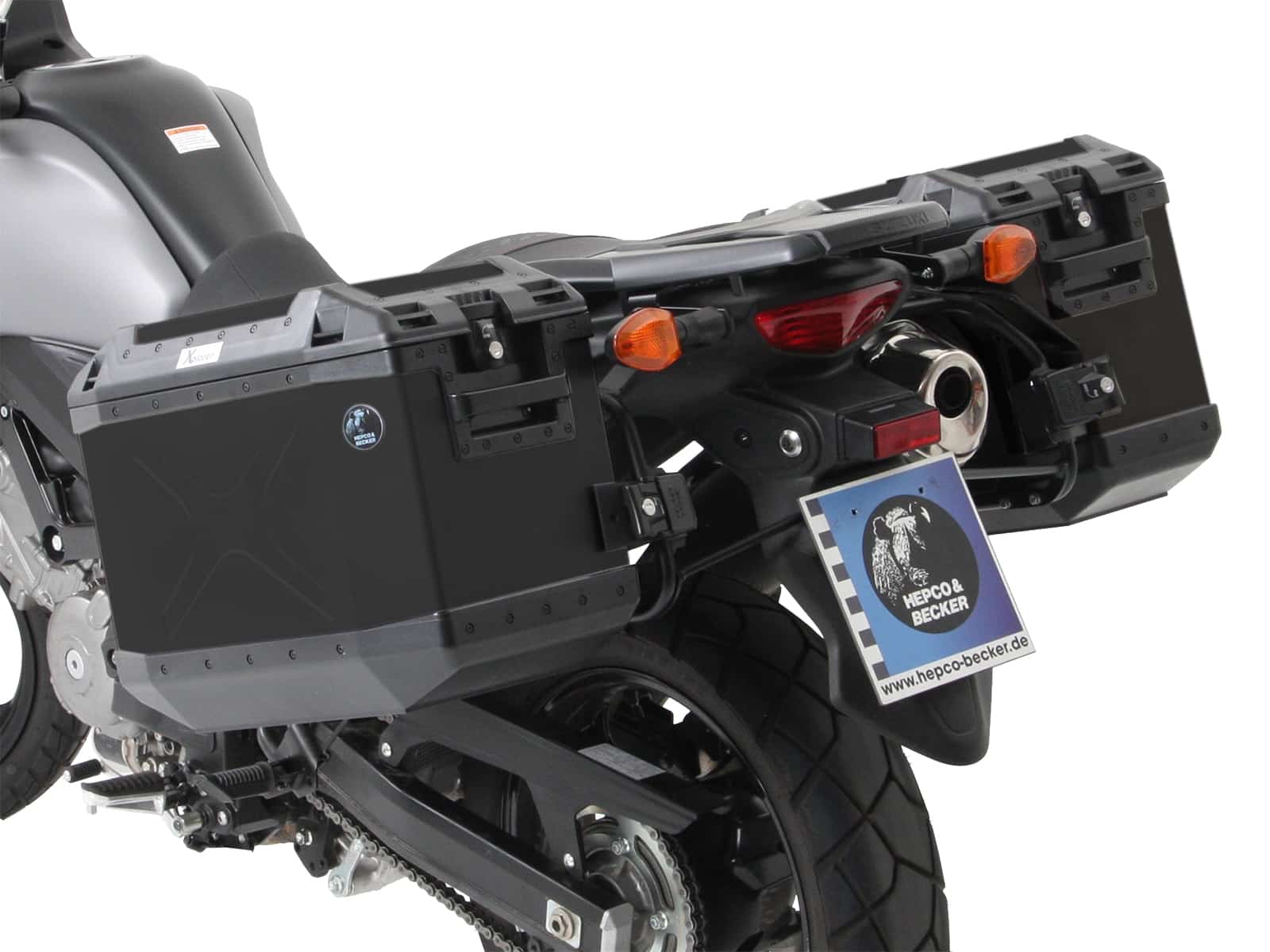 Kofferträgerset Cutout Edelstahlträger inkl. Xplorer Cutout schwarz Kofferset für Suzuki V-Strom 650 L2/ XT ABS (2012-2016)