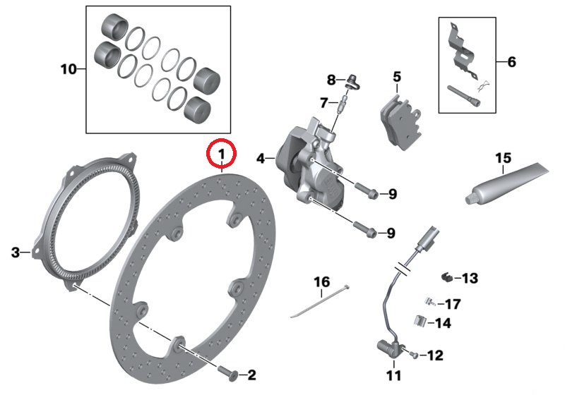 diag_9mf9 Disco freno anteriore originale BMW K1200S K1300S con rivetti NUOVO K1200GT K1300GT
