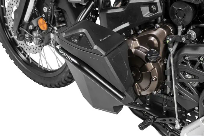 Cassetta degli attrezzi Touratech con barra di protezione motore - completa - acciaio inossidabile nero per Yamaha Tenere 700