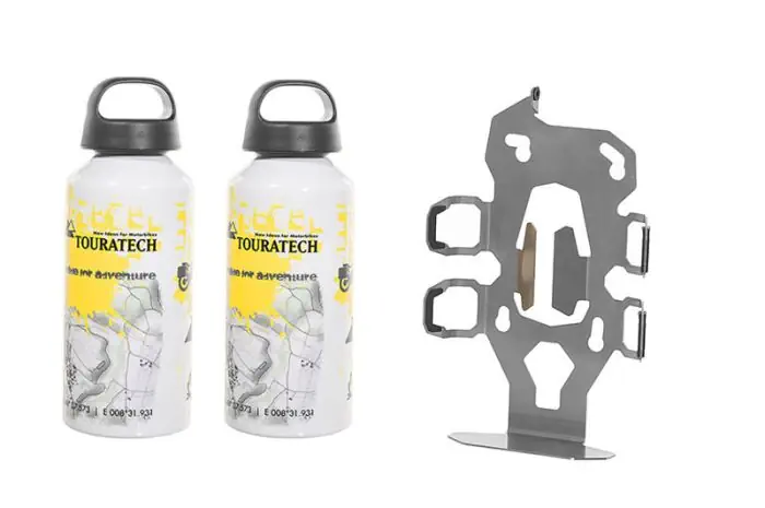 ZEGA Pro2 kit de support d'accessoires porte-bouteilles double avec 2x bouteille d'eau en aluminium Touratech 0,6 litre