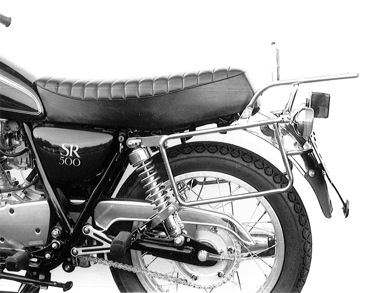 Komplettträgerset (Seitenkofferträger und Rohrgepäckbrücke Topcaseträger) chrom für Yamaha SR 500 (1978-1998) (Bitte genaues Baujahr angeben)