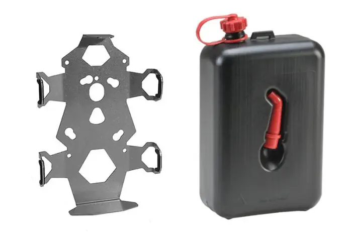 Juego de soporte de accesorios ZEGA Pro/ZEGA Mundo, soporte para bidón incluido. Bidón de aceite Touratech 2 litros. Juego de soporte de accesorios ZEGA Pro/ZEGA Mundo, soporte para bidón incluido. Bidón de aceite Touratech 2 litros.