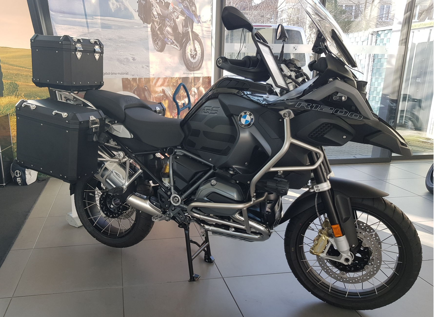 20180223_143632_resized-002 1 Set Casse in Alluminio Nere Originali BMW incl. Supporto per BMW R1200GS LC + Adventure