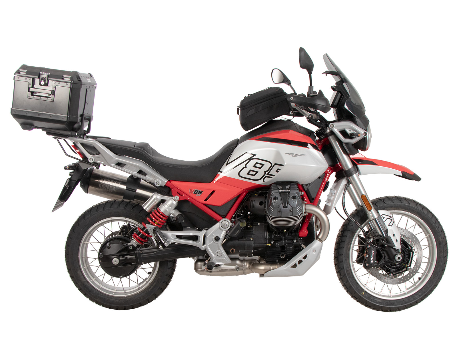 Alurack Topcaseträger für Kombination mit  Original-Gepäckbrücke schwarz für Moto Guzzi V 85 TT / Strada / Travel (2024-)