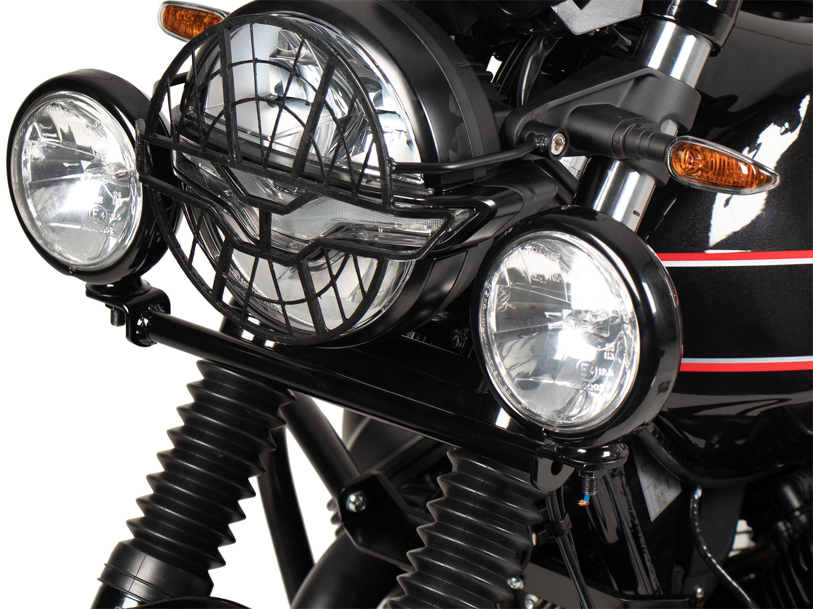 Twinlight Zusatzscheinwerfer (Fernlicht) inkl. Halter und Kabel schwarz für Moto Guzzi V7 Stone Special Edition (850ccm) (2022-2023)