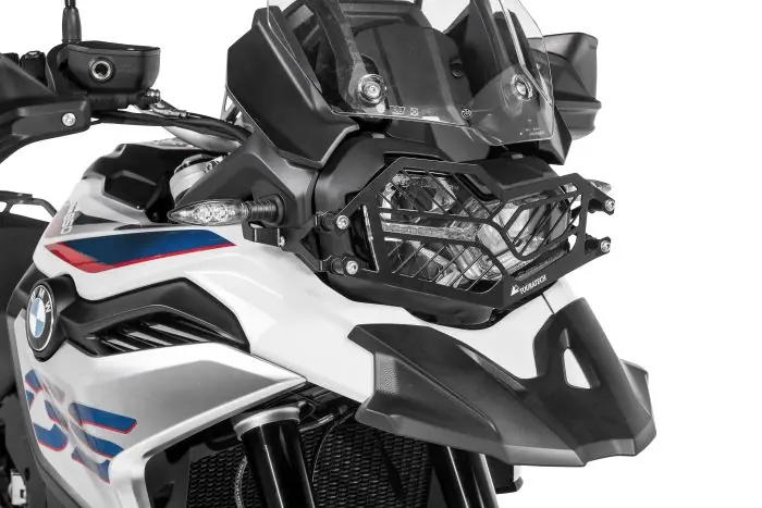 Black stainless steel headlight guard with quick release for BMW F850GS / F750GS *OFFROAD USE ONLY