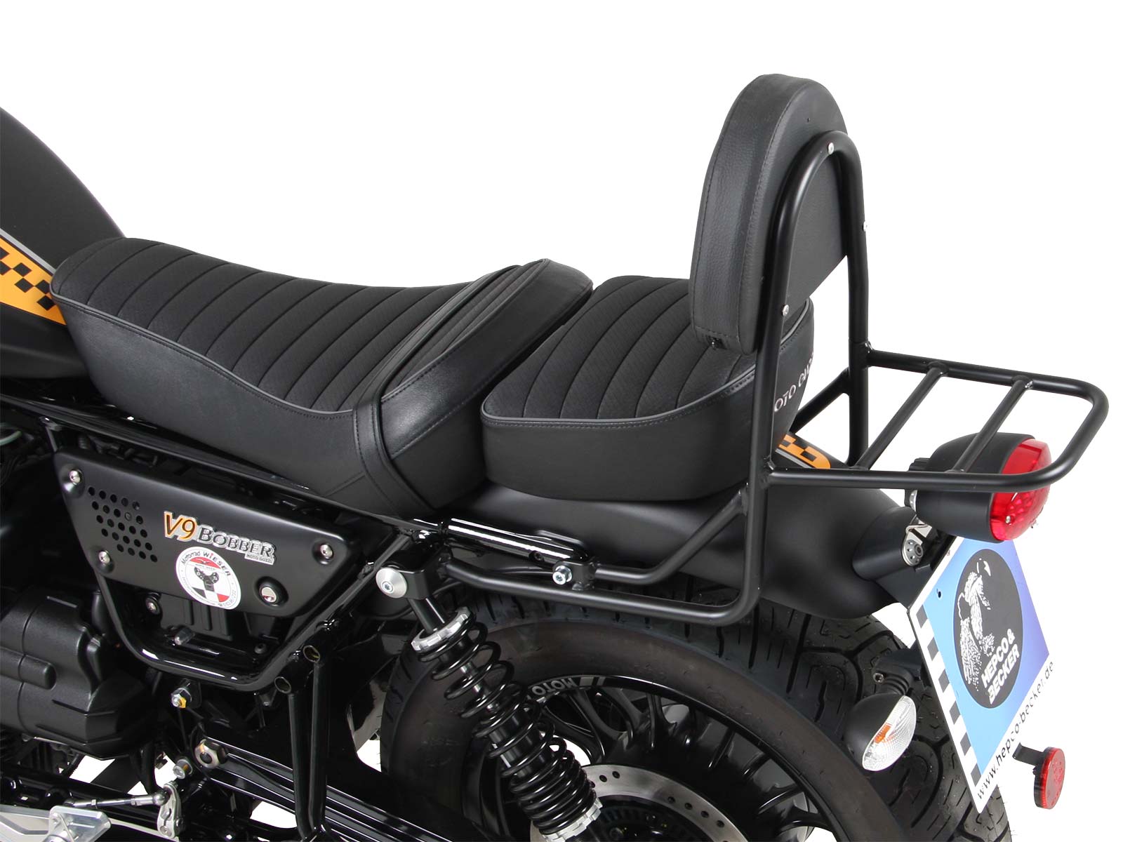 Sissybar mit Gepäckträger schwarz für Moto Guzzi V9 Bobber/Special Edition (2021-2025) (lange Sitzbank)