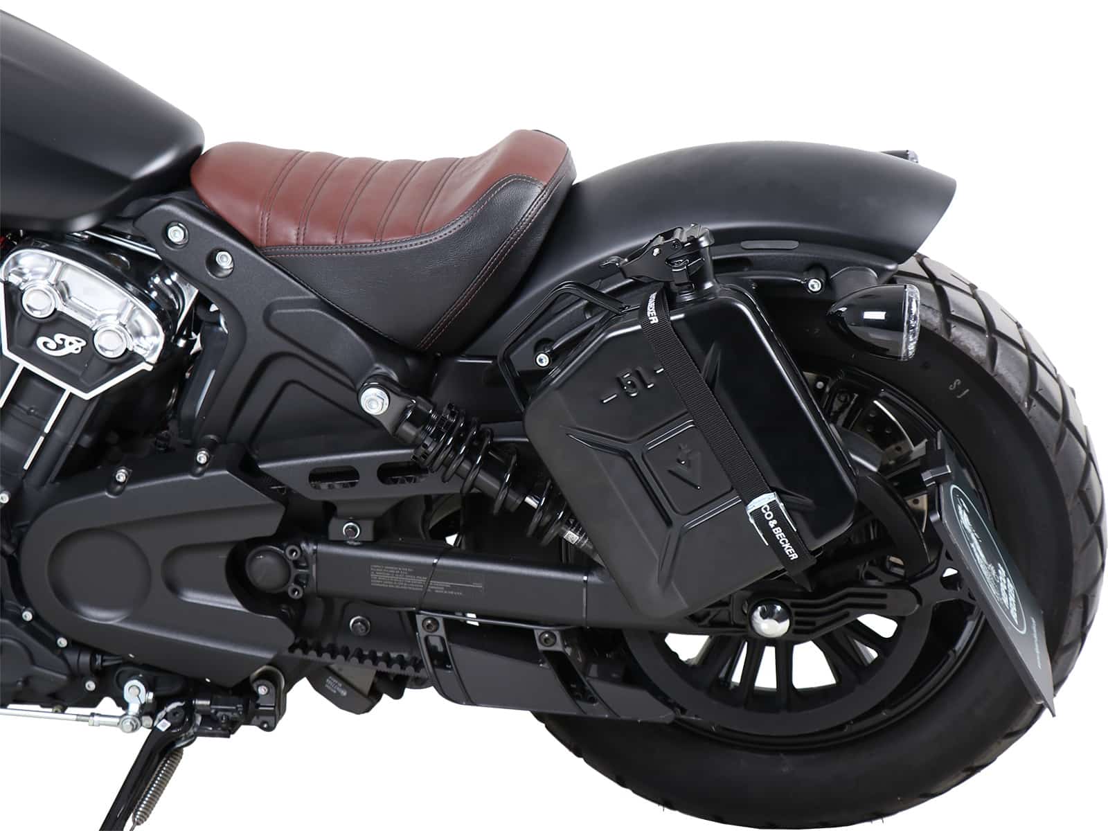 Kanister 4ltr. Inkl. Cutout Halter links schwarz für Indian Scout Bobber / Sixty / Twenty / Rogue (2017-2024)