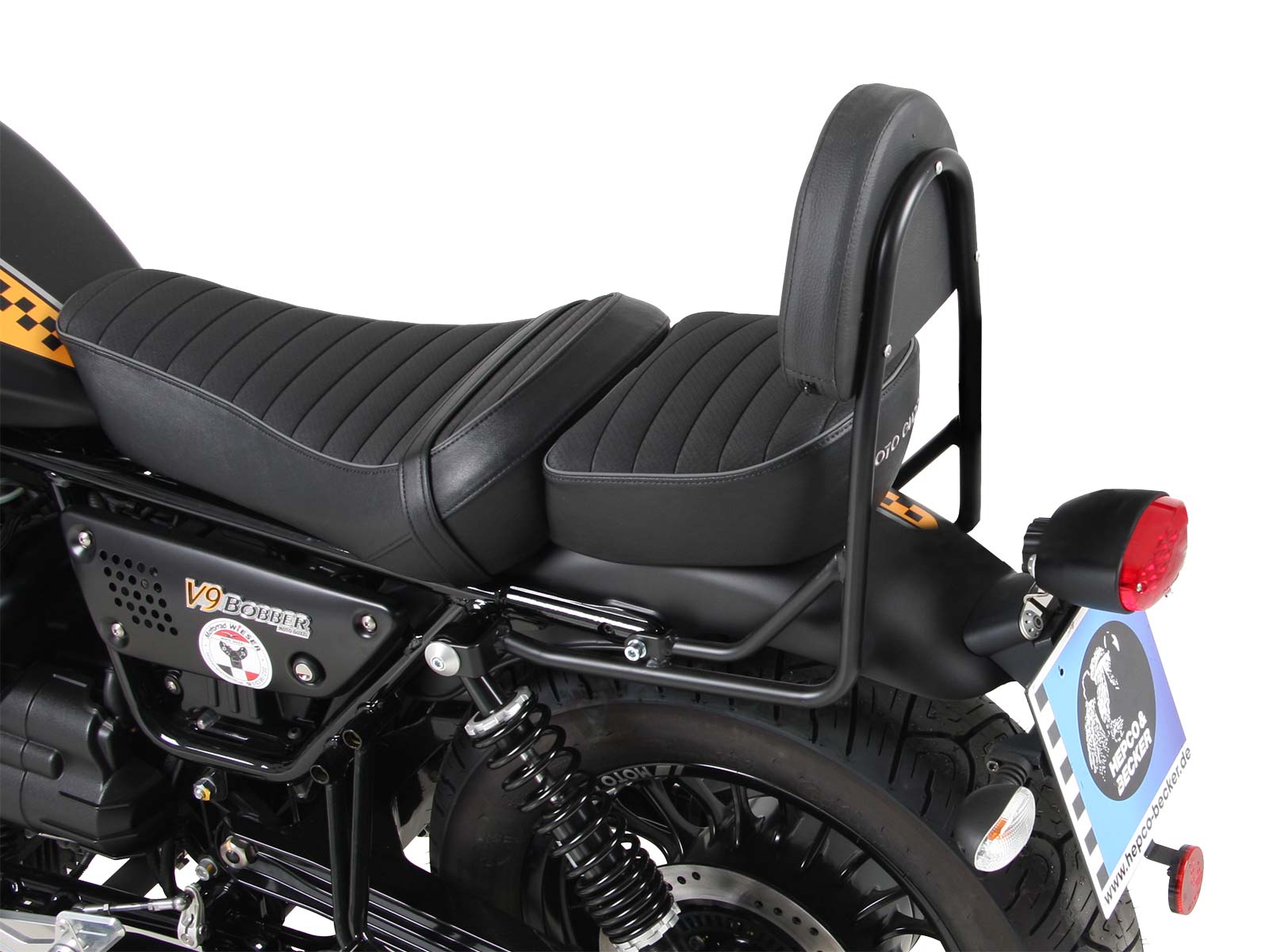 Sissybar ohne Gepäckträger schwarz für Moto Guzzi V9 Bobber/Special Edition (2021-2025) (lange Sitzbank)