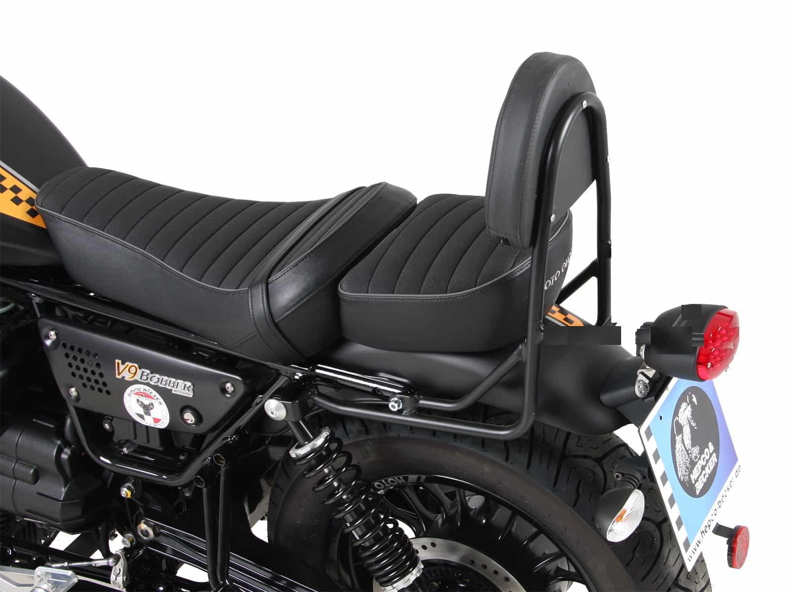 Sissybar ohne Gepäckträger schwarz für Moto Guzzi V 9 Roamer (lange Sitzbank)(2017-2025)