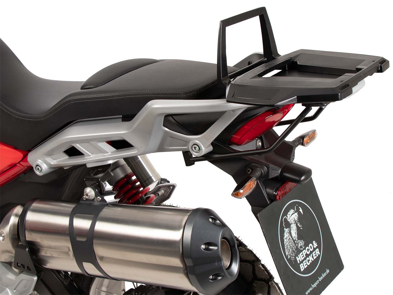 Alurack Topcaseträger für Kombination mit  Original-Gepäckbrücke schwarz für Moto Guzzi V 85 TT / Strada / Travel (2024-)